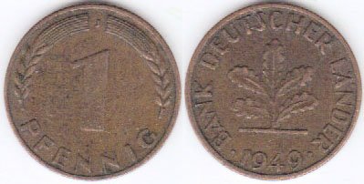 1949 J Germany 1 Pfennig A001761